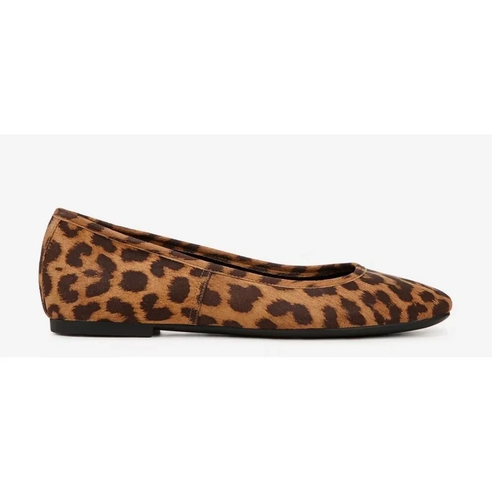Vionic Orinda Tan Leopard Print Suede Square Toe Ballet Flats Womens 10 M NEW